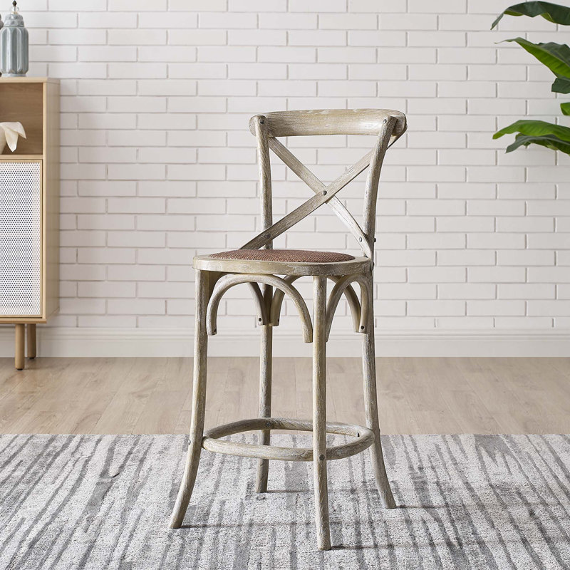 Wicker Counter Stool with Solid Wood Frame