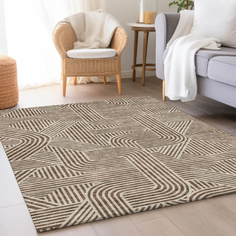 Tapis brun Prisco lavable à la machine de qualité supérieure, Rectangulaire 3 pi x 5 pi