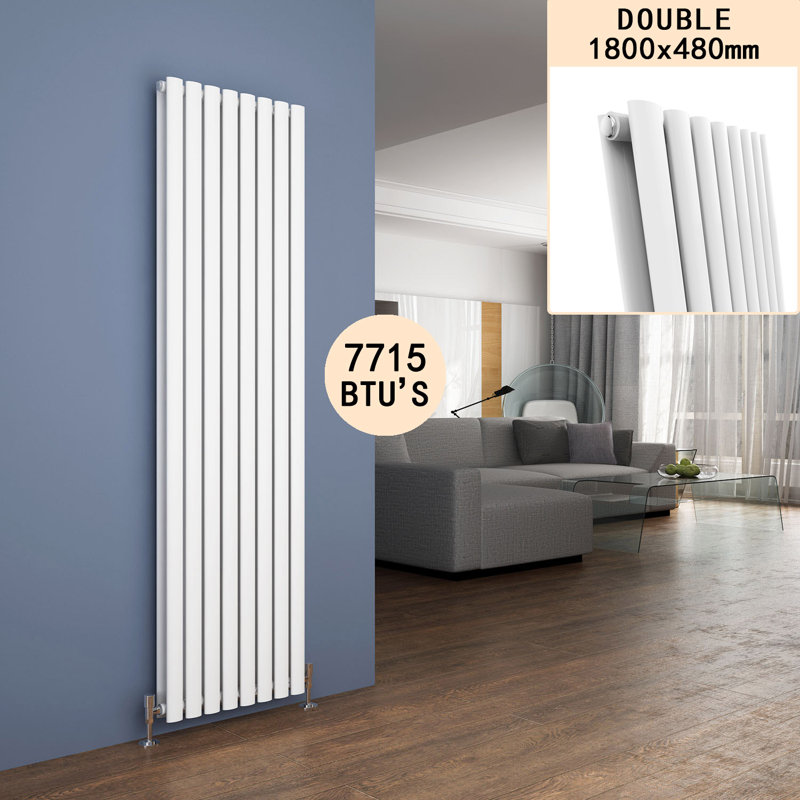 Liberty Vertical Oval Panel Radiator, White, 180cm H x 48cm W x 8.2cm D