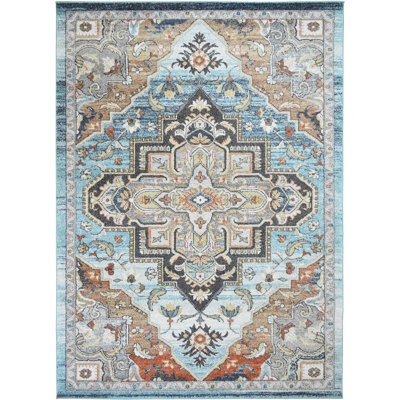 Cherrel Oriental Machine Woven Polypropylene Area Rug in Blue
