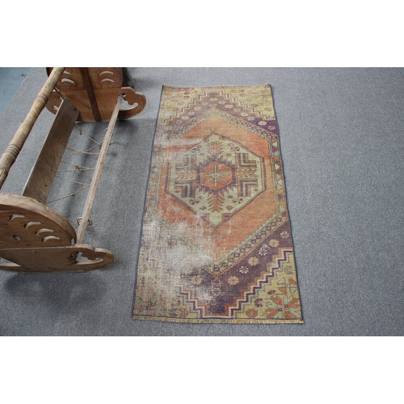 Handwoven Turkish Rug in Vintage Style - a Small Oushak Runner for a Touch of Bohemian Elegance in Your Living Space