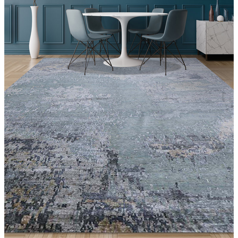 Hand Woven Wool Abstract Area Rug, Rectangle 10' x 14'