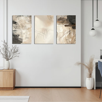 Abstrait géométrique et motifs symboliques sur toile tendue, ensemble de 3 reproductions d'art sur toile pour salon, chambre à coucher ou bureau