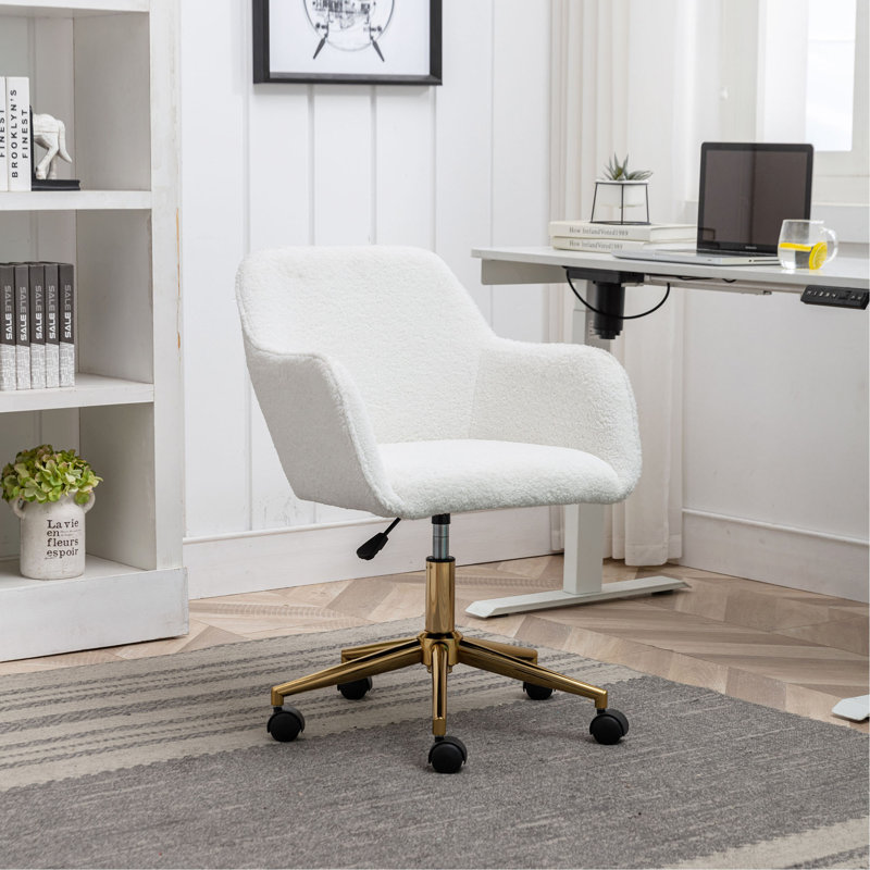 Chaise de bureau rotative à hauteur réglable 360 ° avec pieds en métal et roue universelle pour l'intérieur, Blanc