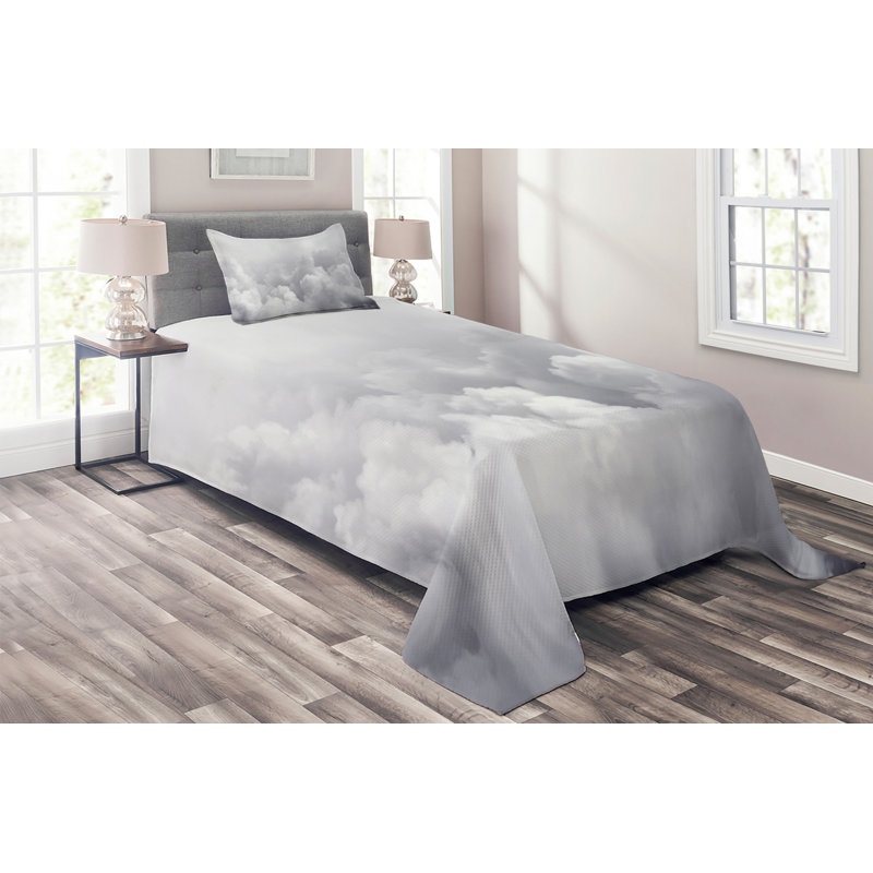 Twin Gray Quilted Polyester Bedspread Set with Pillow Sham
