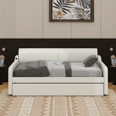 Twin Size Upholstery Daybed With USB Charging Design And Trundle