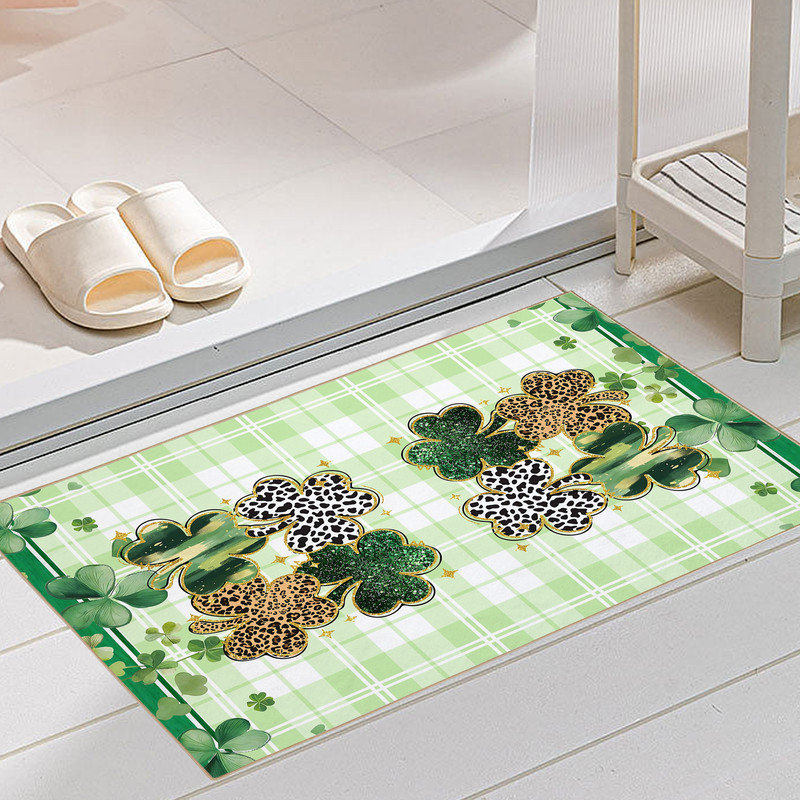Tapis d'entrée antidérapant, paillasson pour la Saint-Patrick, Trèfle 01, L 24 po x L 36 po