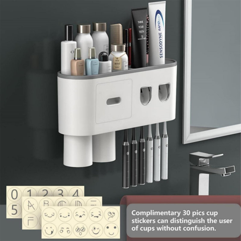2-Pack Automatic Toothpaste Dispenser & Toothbrush Holder, 2 Cups Included