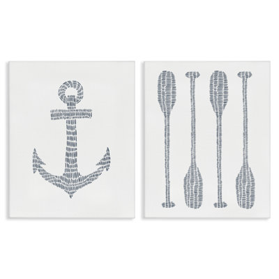 «Simple Lines Nautical Anchor Oars», ensemble de 2 toiles murales par Jetty Home, LLC