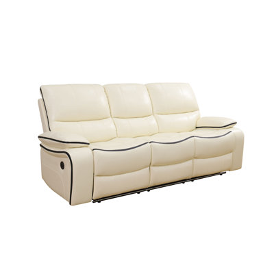 Canapé de 83 po en similicuir respirant inclinable électrique avec DEL, table rabattable et porte-gobelet, recharge sans fil