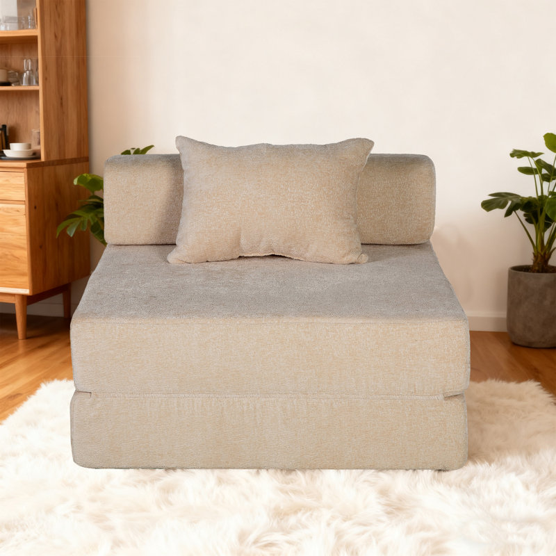 Canapé moderne pliable en chenille avec coussin et compression, Beige