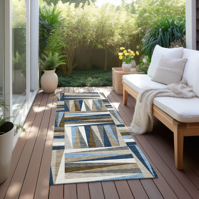 Azura Navy Washable Indoor-Outdoor Rug - , 2'3" x 7'6"
