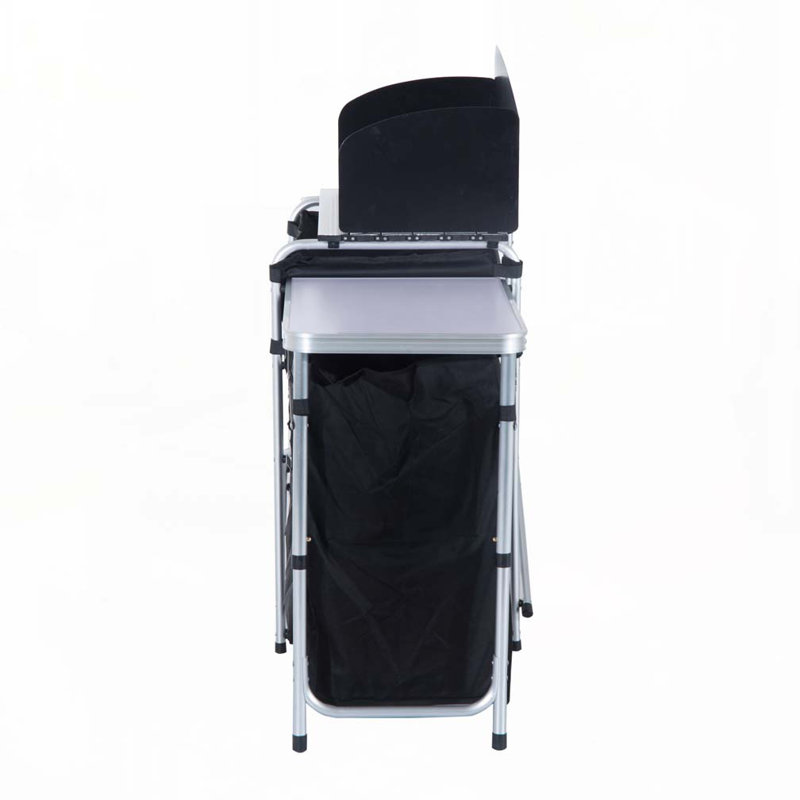 Table de camping pour patio avec pare-brise et 3 armoires fermées