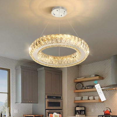 Lustre en cristal à anneaux à intensité variable argent