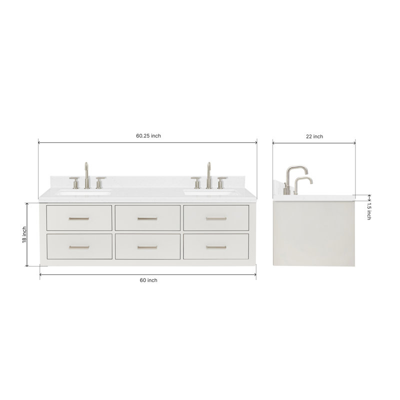 Macolm 72.25'' W Double Vanity, Gray, Brushed Nickel, 60"