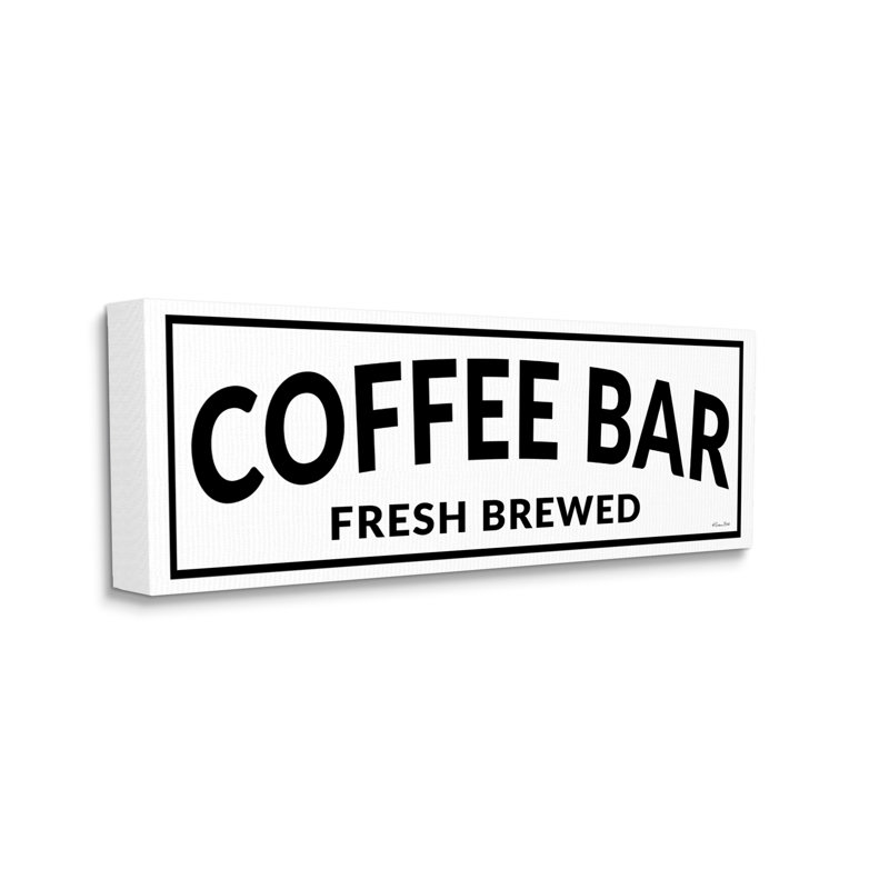 «Coffee Bar Typographie Minimal Style Cafe» par Susan Ball - Art textuel, H 13 po x l 30 po x P 1,5 po, Toile tendue