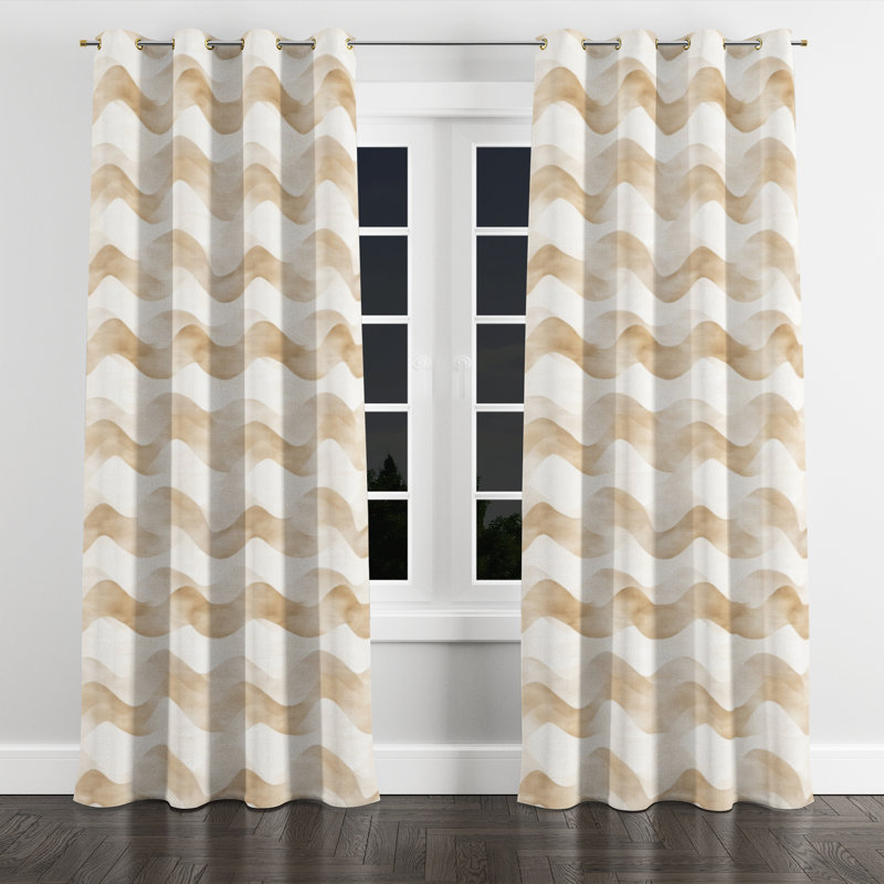 Coastal Curtains for bedroom - Striped Azpurua Grommet Curtain - 1 Panel, Gold Grommets, 52" W x 84" L