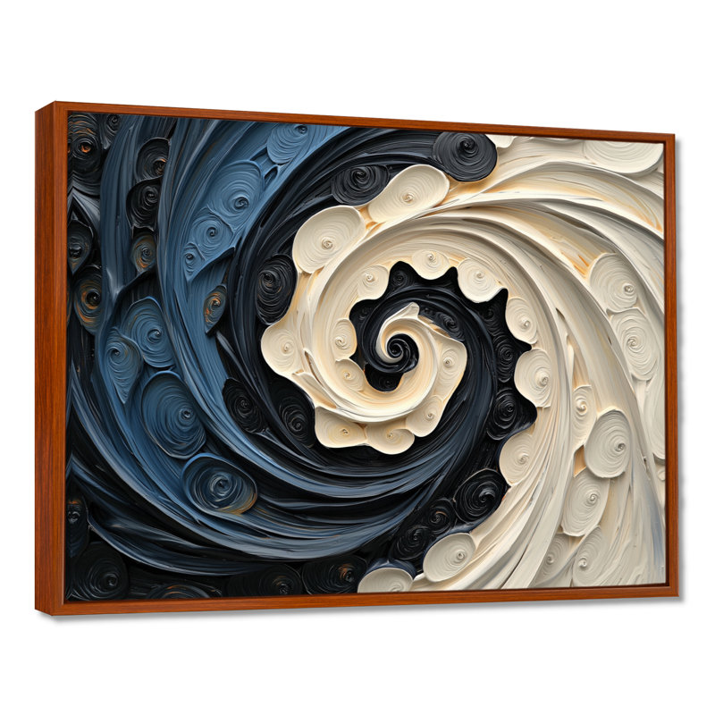 Abstrait vortex cosmique noir et blanc I - Collages abstraits, art mural, Brun, H 12 po x l 20 po, Cadre flottant