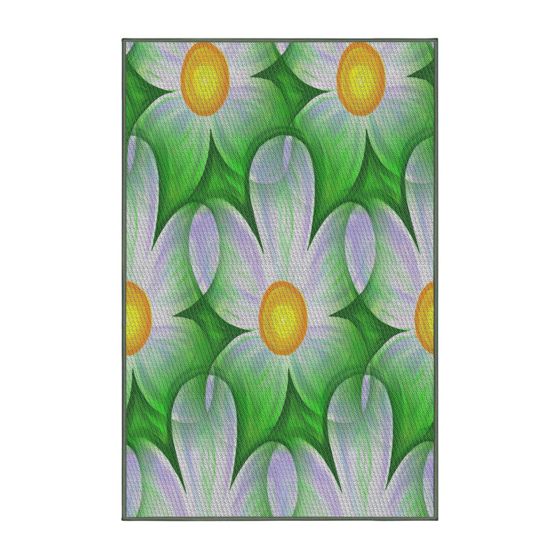 Tapis vert/orange à motifs, Rectangle 2 pi x 4 pi