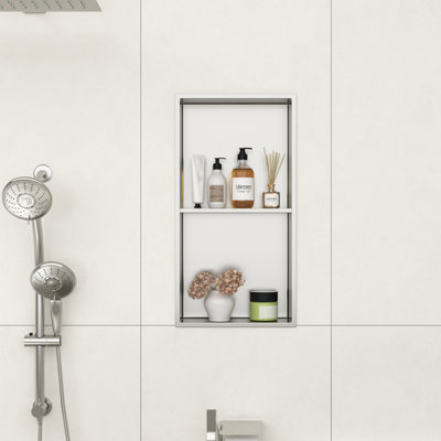 12" W x 24" H Rectangular Stainless Steel Wall Niche Double Shelf No Tile Need Recessed Bathroom Shower Niche