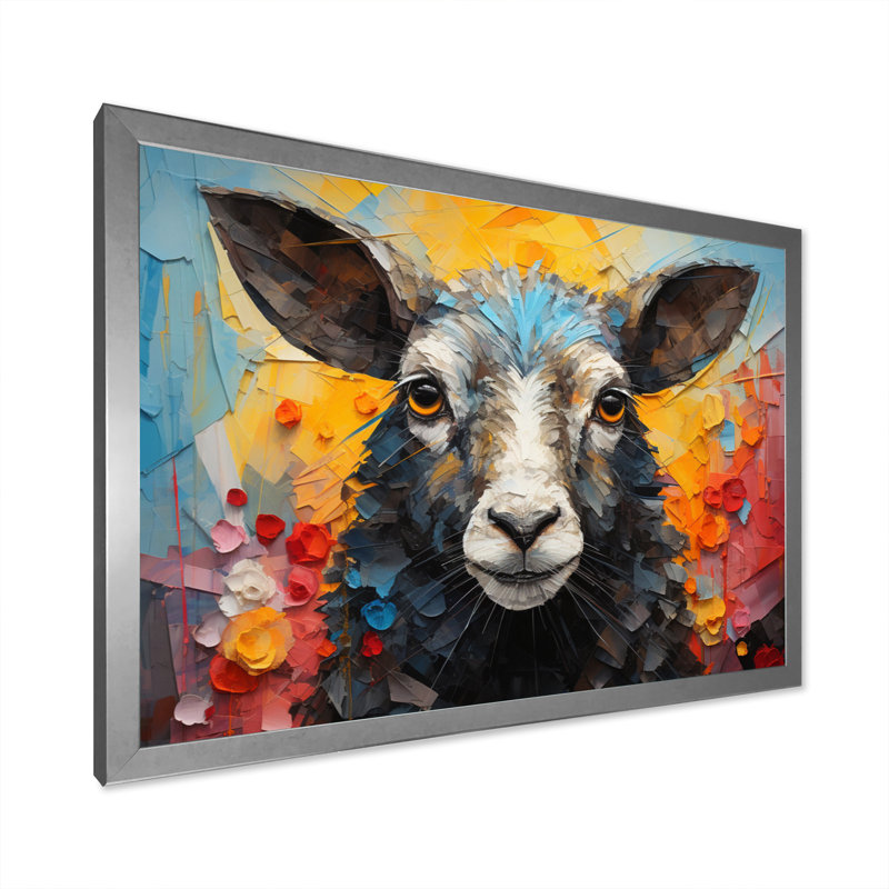 Collage de moutons colorés II sur toile, H 34 po x l 44 po x P 1,5 po, Cadre simple argenté