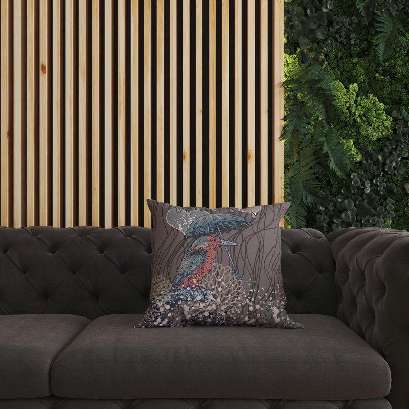 Coussin décoratif réversible Bird / Umbrella, H 26 po x l 26 po, Mauve / bleu sarcelle