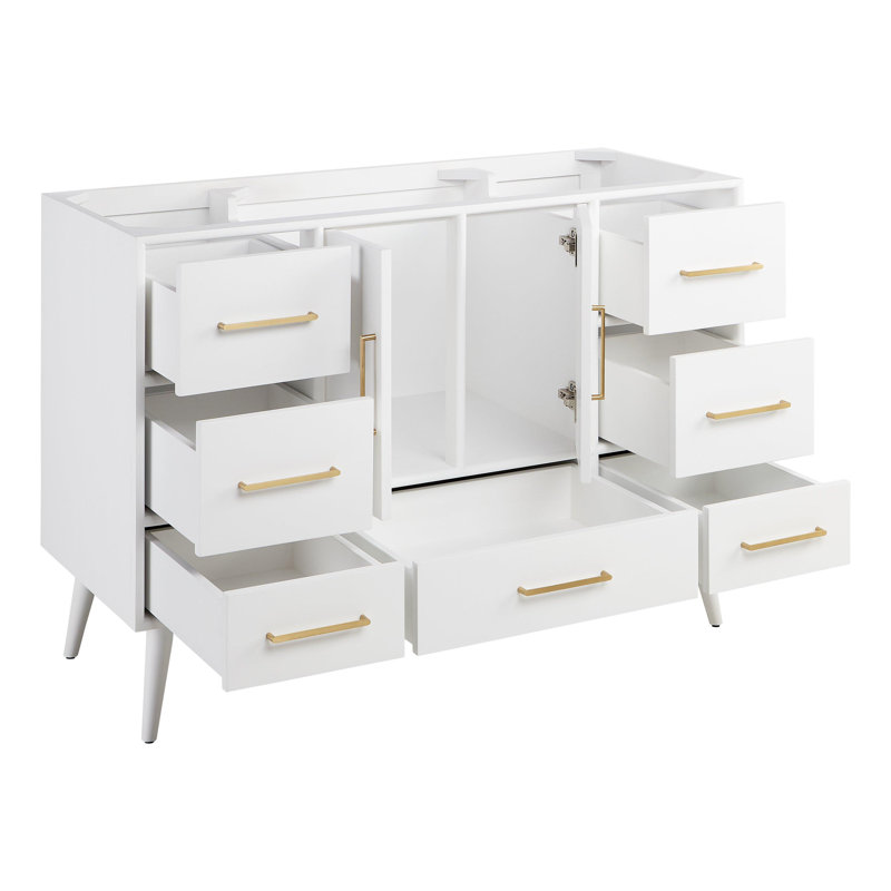 48" White Vanity with Carrara Marble Top and Brass Hardware