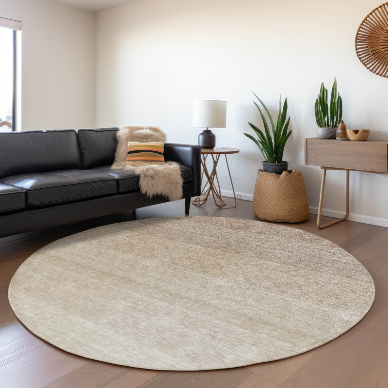 Premium Machine Washable Prisco Beige Rug, Round 8'