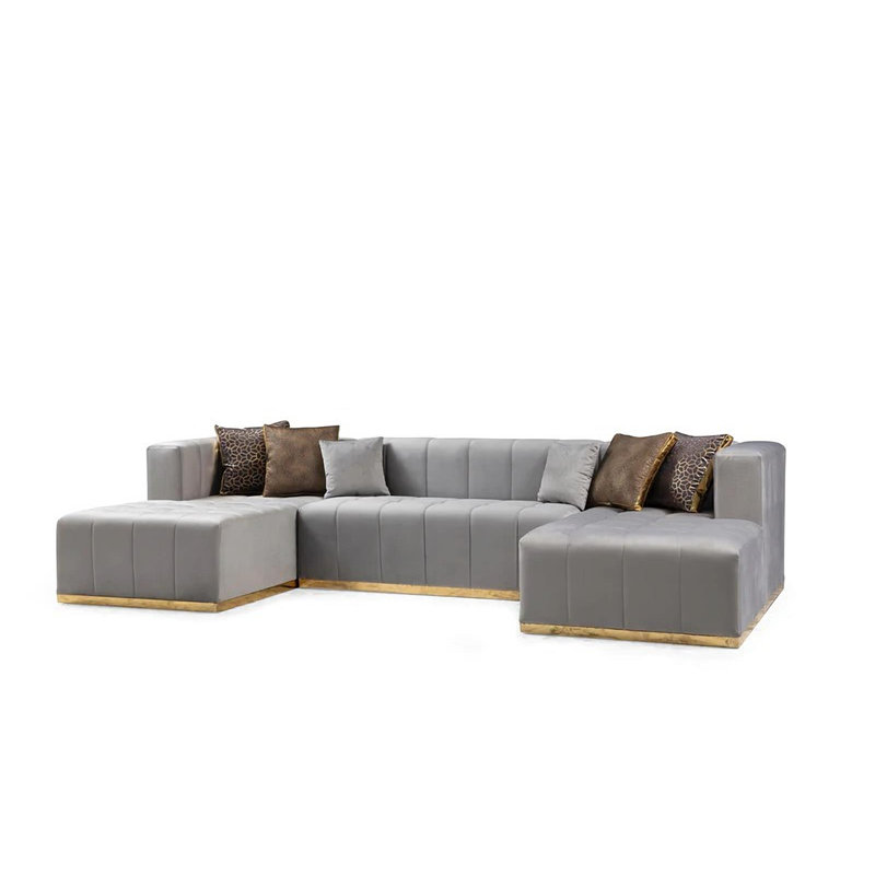 Canapé modulaire 3 pièces Awalt, Velours gris velours