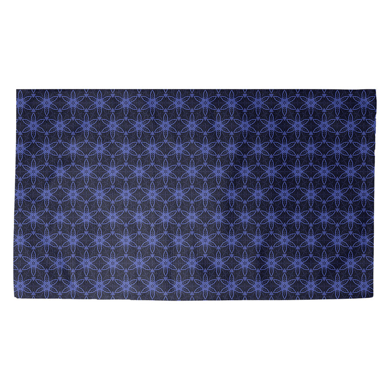 Tapis bleu/noir orné de cercles ornés Avicia, Rectangle 2 pi 2 po x 3 pi 4 po