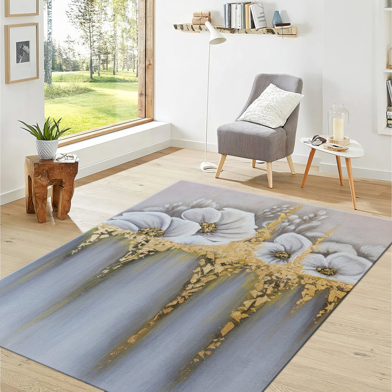 Exquisite Floral Design Soft Pile Printed Rug Enhancing Home Decor with an Artistic Touch and Cozy Feel
