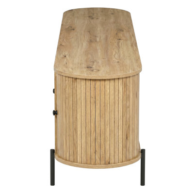 Meuble télé de style américain U-Can avec portes arquées en rotin, tiroirs, rangement dissimulé, pieds en acier, coins arrondis