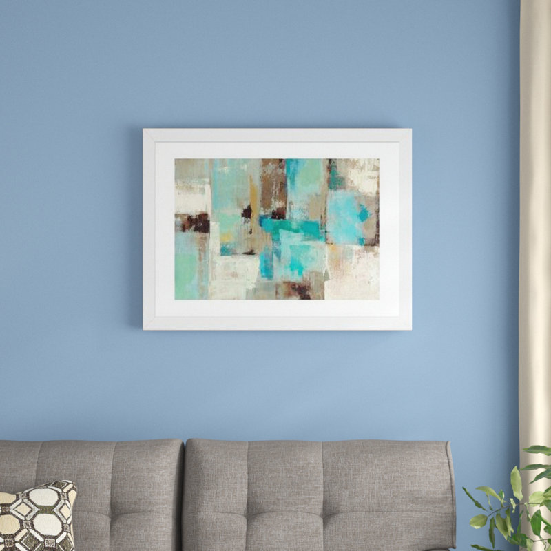 « Teal and Aqua Reflections #2 » par Silvia Vassileva, reproduction, Papier encadré blanc, H 24 po x l 32 po x P 1 po