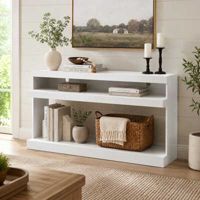 73.6" Modern TV Stand with Open Shelves, White Media Console for 75" TVs (Electric Fireplace Insert Sold Separately)