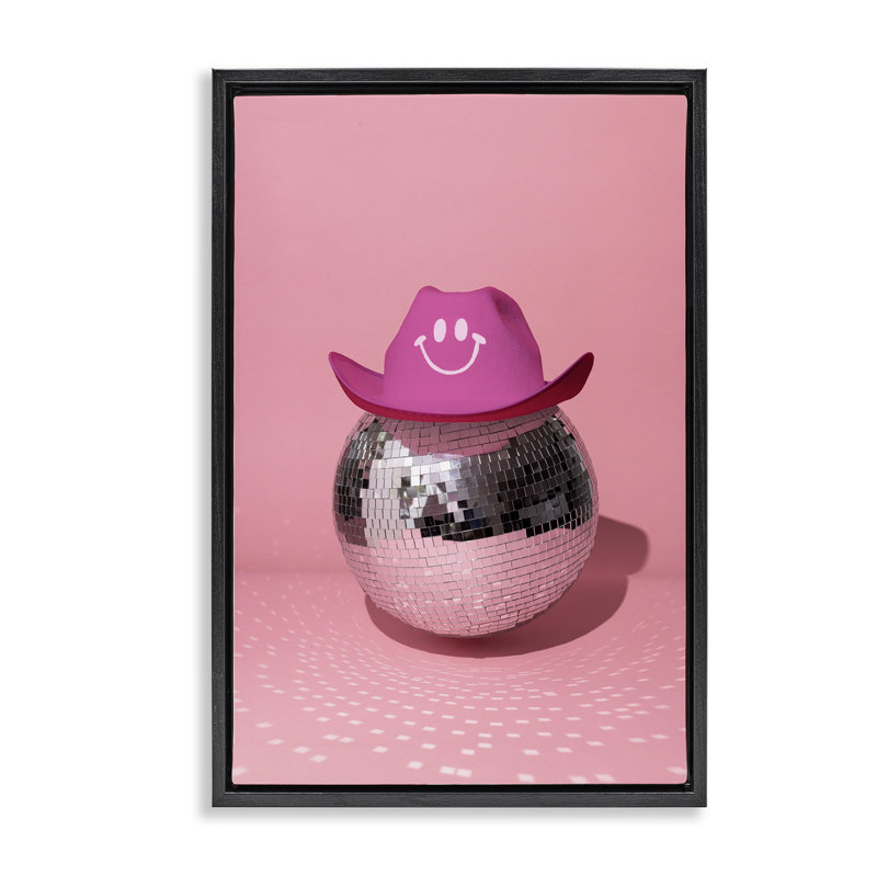 Toile flottante encadrée "Disco Ball" avec chapeau de cowboy par Lish Creative, Cadre flottant noir de jais