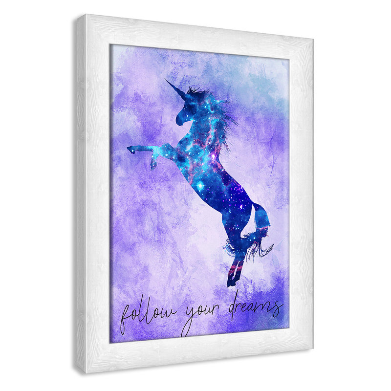 « follow your rêves licorne », art encadré, H 16 po x l 12 po x P 0,63 po, Encadré plat à grain de bois blanc