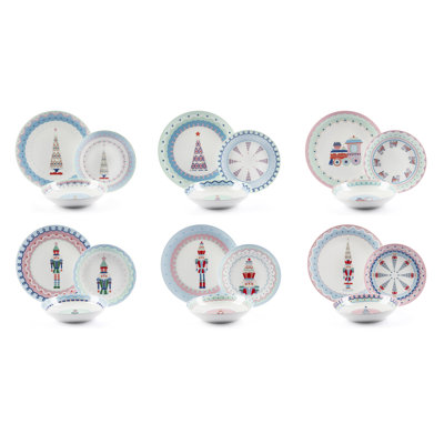 Xmas Sweet Pastels 18 Piece Porcelain Dinnerware Set - Service for 6