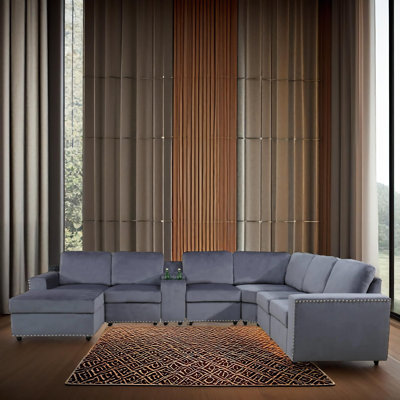 Ensemble de salon canapé en flanelle gris foncé 8 pièces Soren