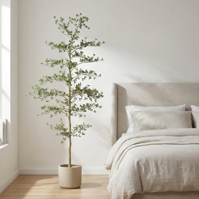 Arbre d'olivier noir artificiel 7 pi avec tronc naturel et feuilles réalistes, arbre artificiel ombré pour décoration moderne de maison et de bureau