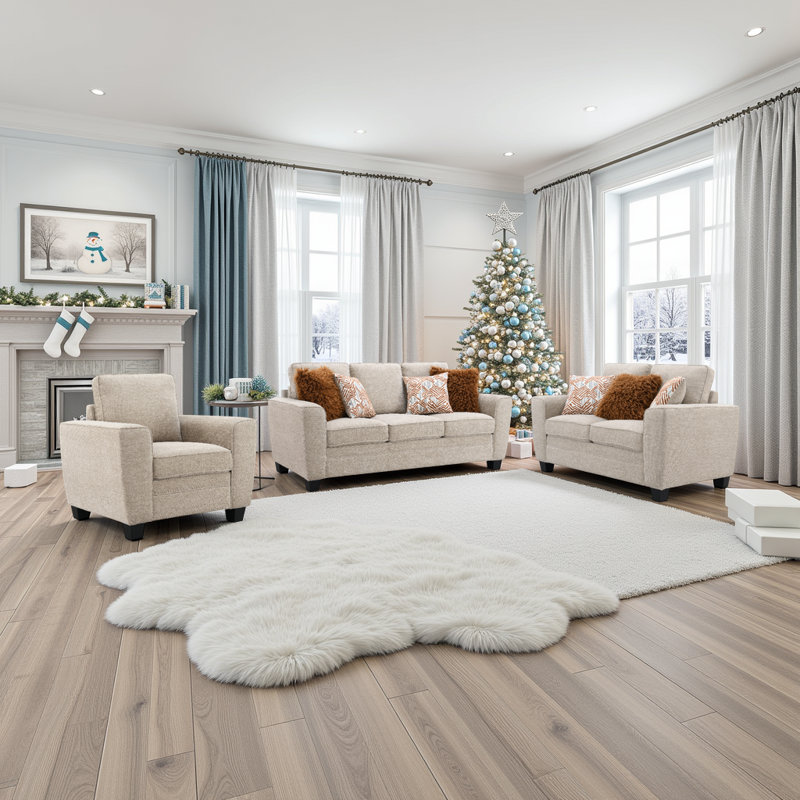 Ensemble de canapé de salon moderne en chenille 3 pièces