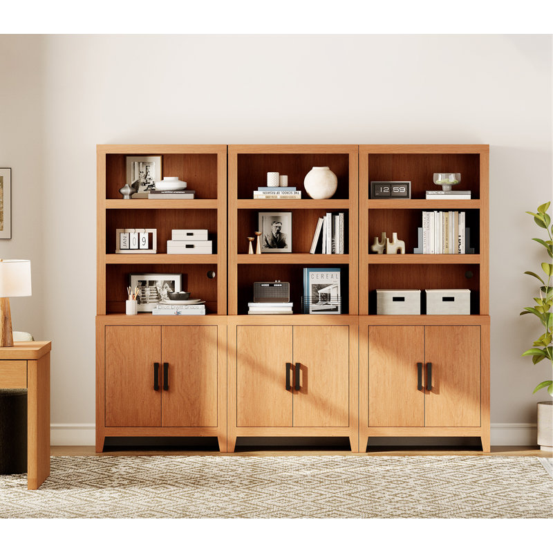 74" Tall Bookshelf With Door, Farmhouse Bookcase With Adjustable Shelf And Storage Cabinet, Library Wooden Bookshelf For Living Room, Office