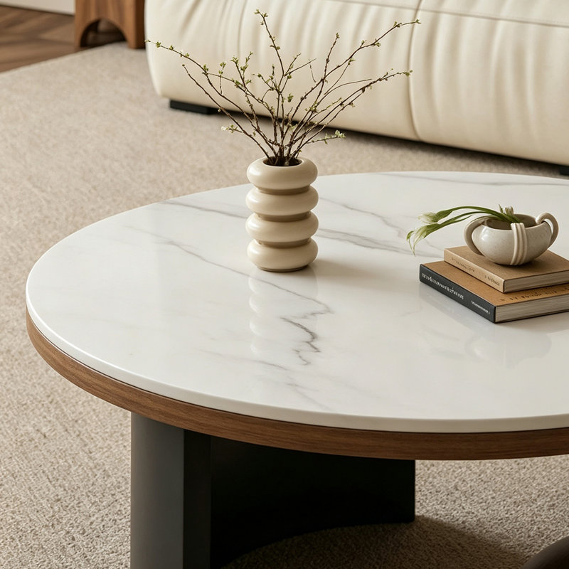 Table basse pour petit appartement Creativité, 12.59" H x 27.55" W x 27.55" D, White/Gray/Black, Marble