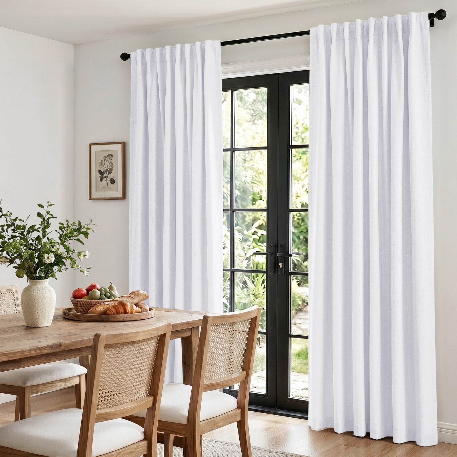 Graciella Faux Linen Blackout Curtain Set, 50" W x 90" L, Bright White