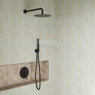 Système de douche complet à pression équilibrée avec pomme de douche à effet de pluie de 10 pouces, soupape à main, valve brute