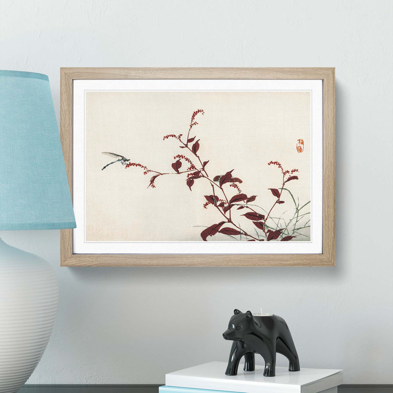 Dragonfly by Kono Bairei - Picture Frame Painting Print, Oak Framed, 27cm H x 36cm W x 2cm D