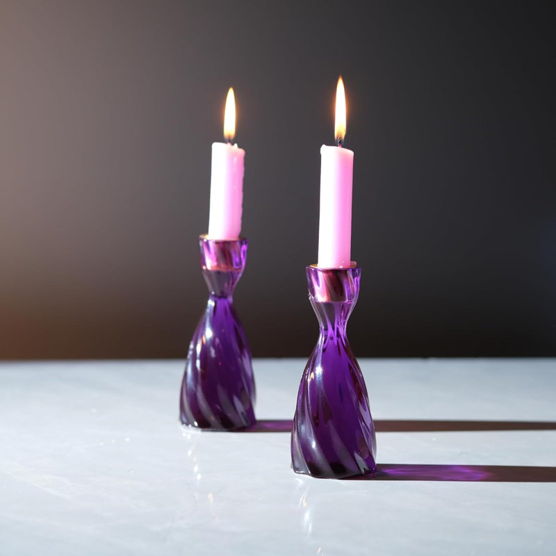 Ensemble de 2 porte-bougies Twizzle Twist Taper - mauve