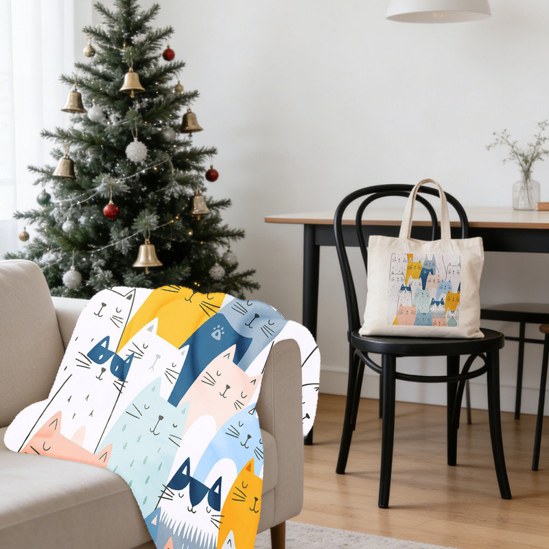 Ensemble-cadeau de Noël 2 pièces de Noël pastel douillet: couverture en flanelle 40 x 50 pouces + fourre-tout en toile 15,75 x 13,78 pouces - ensemble de décoration pour les fêtes pour animaux de compagnie