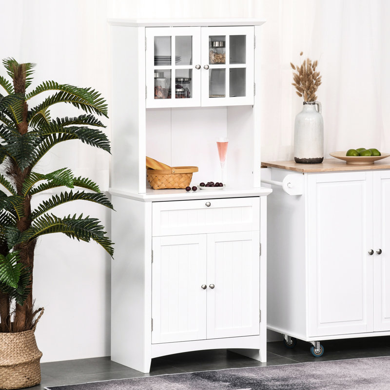 Élégant buffet avec rangement de cuisine, tablettes réglables, finition blanche, pour un four à micro-ondes spacieux, élégant
