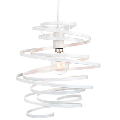 Contemporary Gloss Double Ribbon Spiral Swirl Ceiling Light Pendant