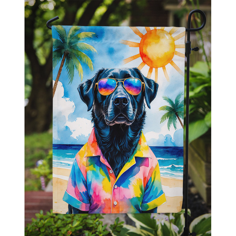 Bouvier bernois avec drapeau de jardin, Labrador noir retriever